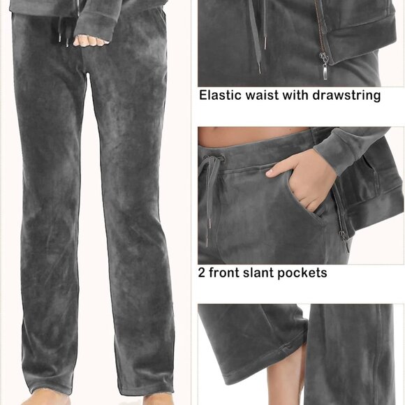 Luxury Women's Velour Tracksuit Set – Full Zip Hoodie & Wide Leg Sweatpants - Picture 5 of 6
